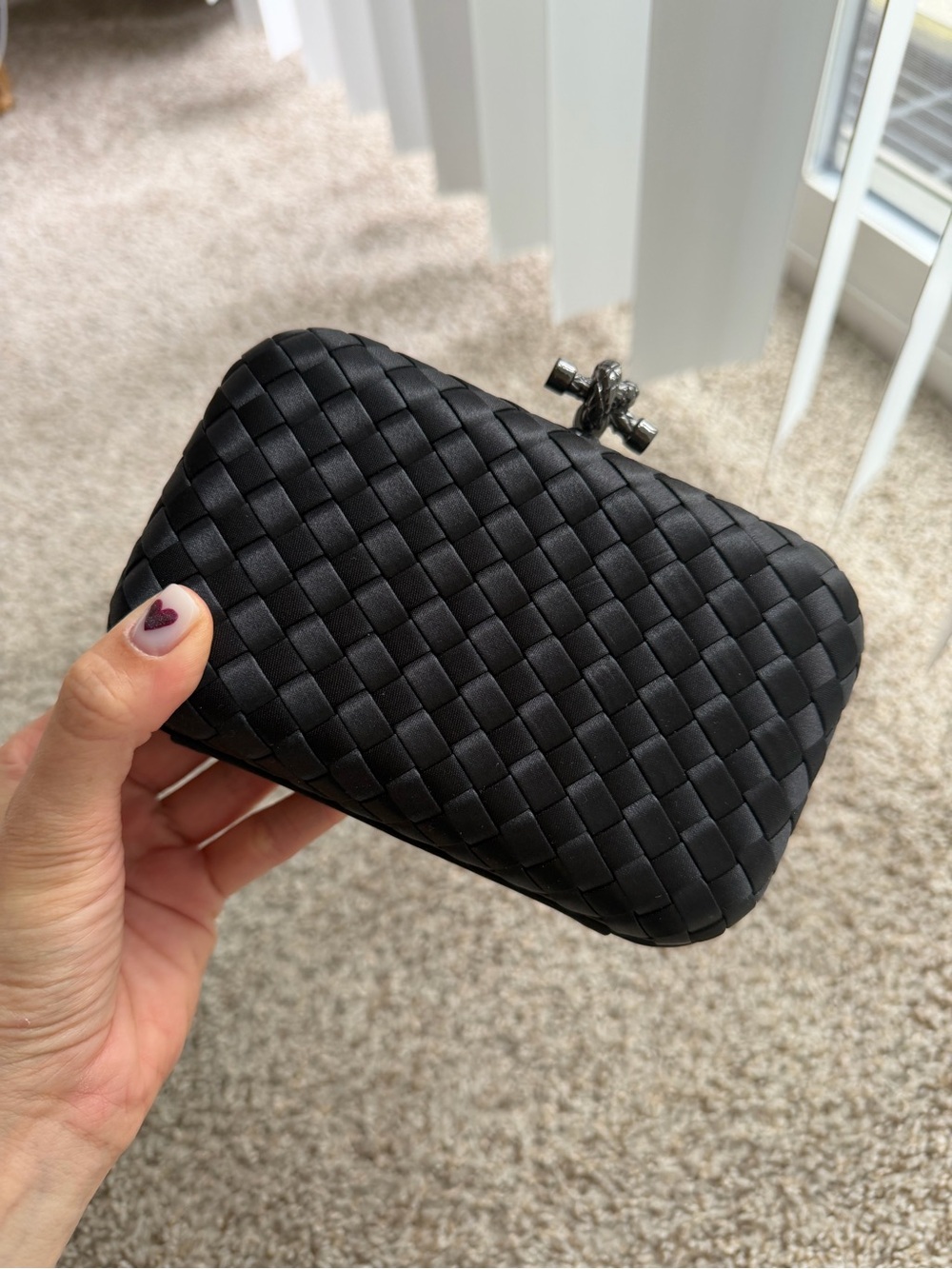 Woven Satin Evening Clutch - Black